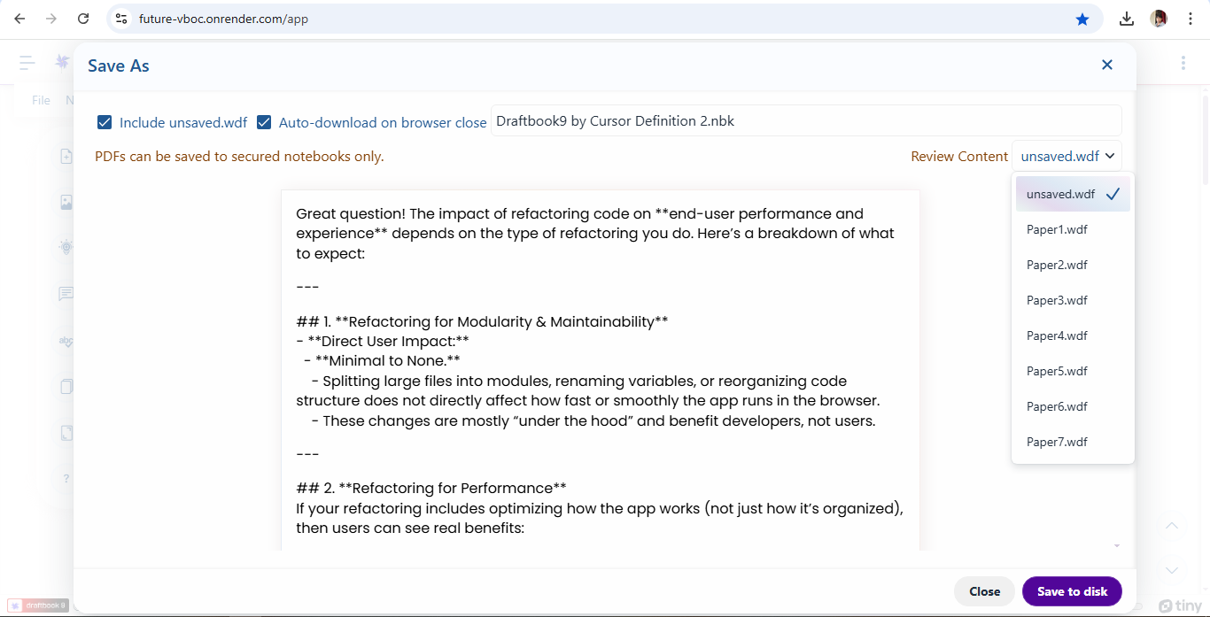 Draftbook9 Main Screen